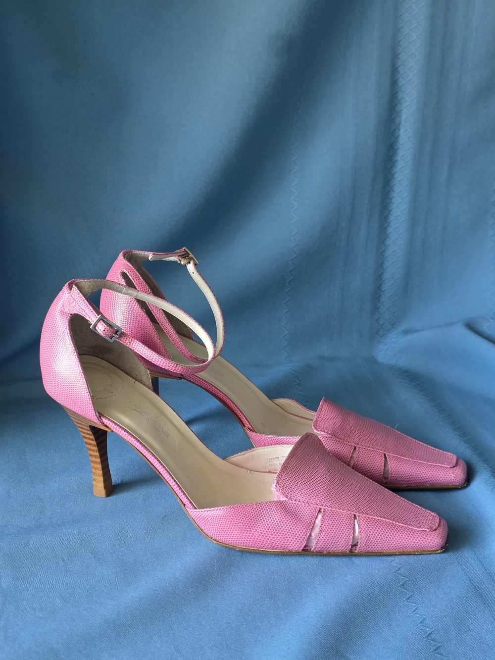 Vintage Italian Made Casual Corner Pink Textured Ankle Strap Heels Leather 7M